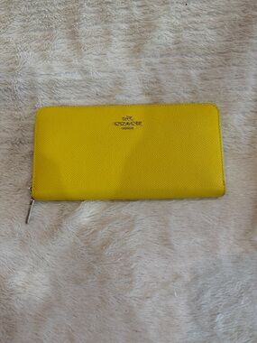 Coach Yellow Zip Around Leather Wallet